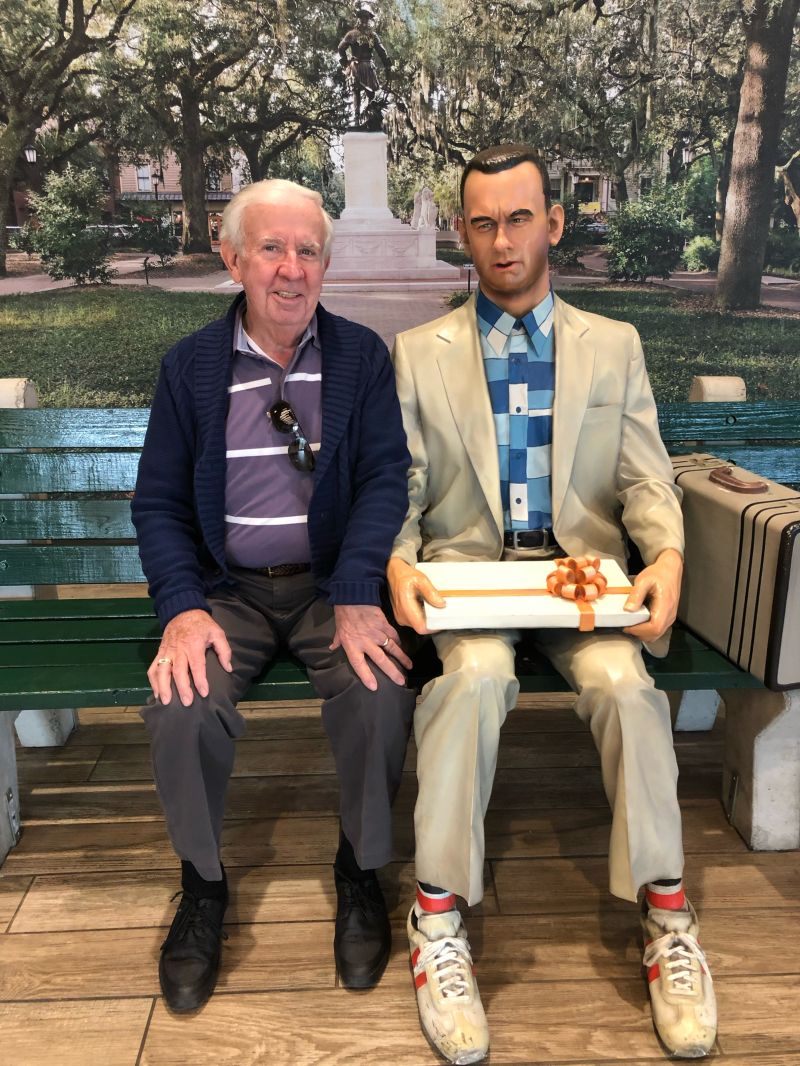 Dad sitting with Forest Gump