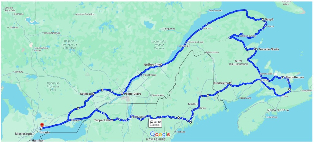 map with a planned route for a motorcycle trip