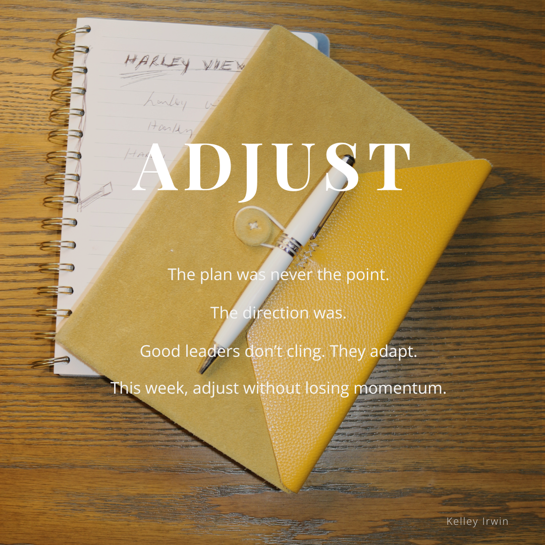 Word ADJUST on top of a book laying on the wooden desk